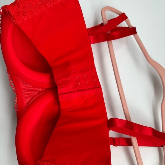 Cacique Red Lace Bra 40 F Padded Molded Cup Bare Solution NWT $70 - Picture 5 of 5